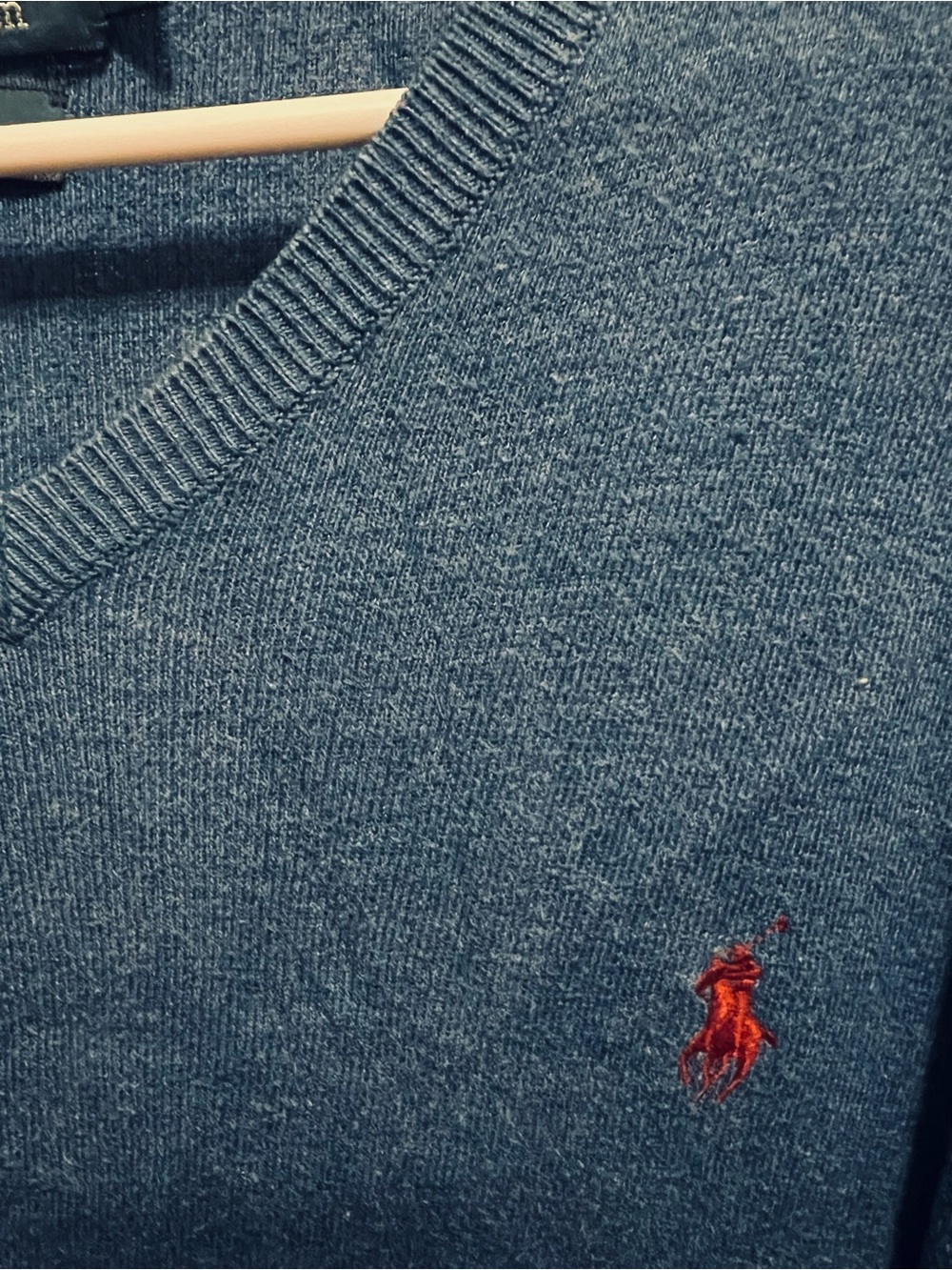 Polo by Ralph Lauren Men's Teal-Blue V-Neck Cotton Sweater - Picture 4 of 4